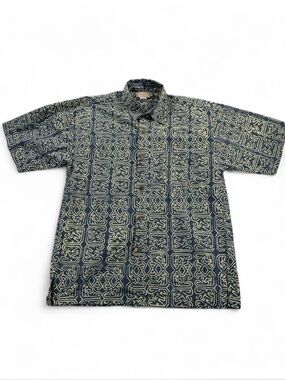 Noa Noa Hawaii Men's Short Sleeve Grey and Yellow Designed Button Up Shirt Med